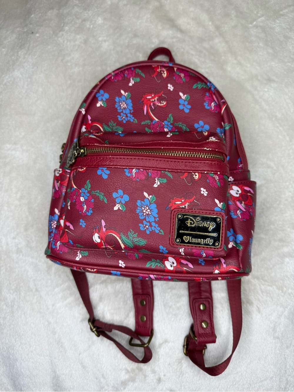 Disney Loungefly Mushu Floral Mini Backpack | Mulan | Rare